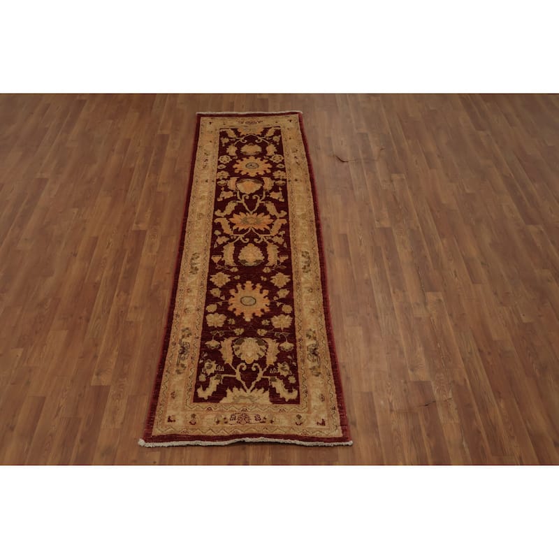 Hand Knotted Oriental 100% Wool Carpet Traditional Floral Red Peshawar Runner Rug - 8' 3'' X 2' 6''