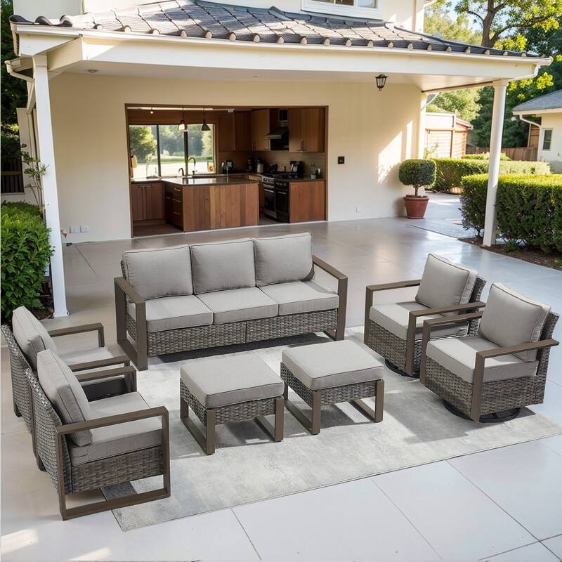 Pocassy Sofa with Swivel Chair, Club Chair, Ottoman Funiture - Grey - Grey