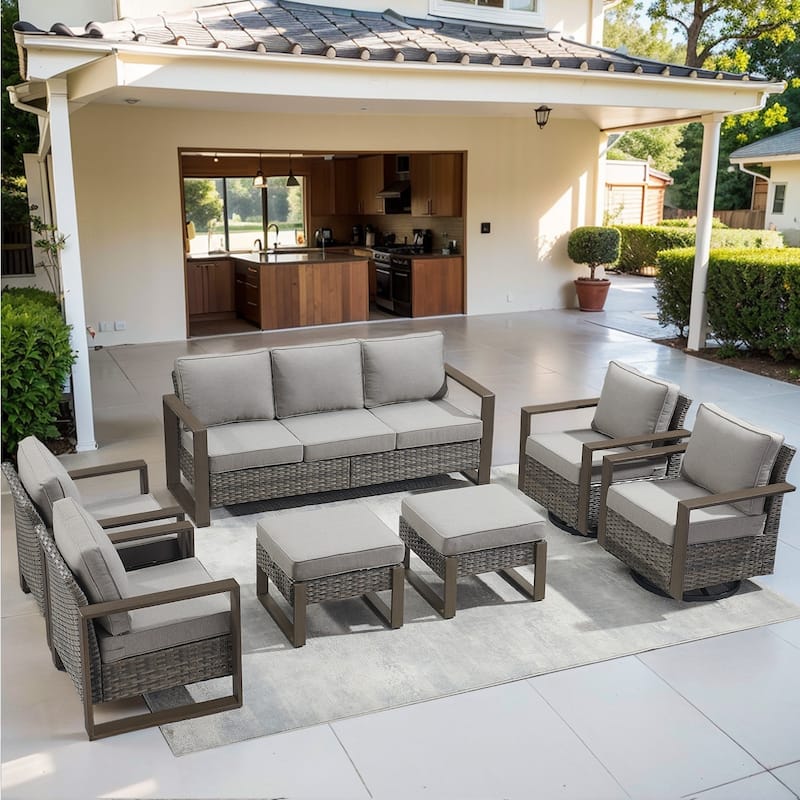 Sofa Patio Furniture with Swivel Chair and Ottoman - Grey - Grey - Grey