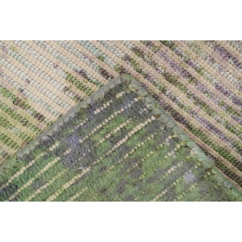 Hand Knotted Oriental Viscose Silk Carpet Modern All-Over Green Abstract Area Rug - 4' 0'' X 2' 0''