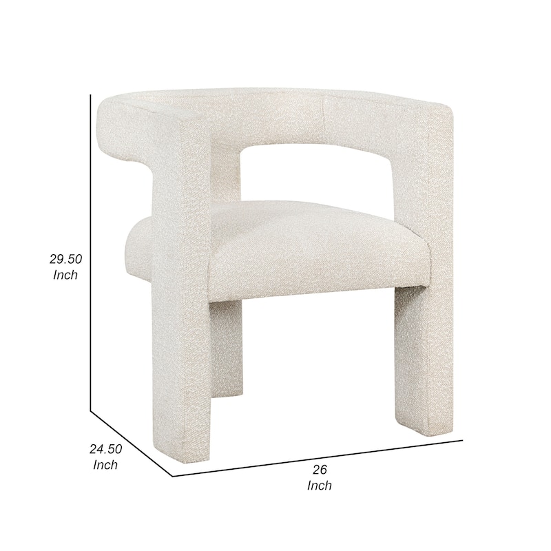 Hellen Accent Side Chair, Fully Upholstered in Soft White Boucle Fabric