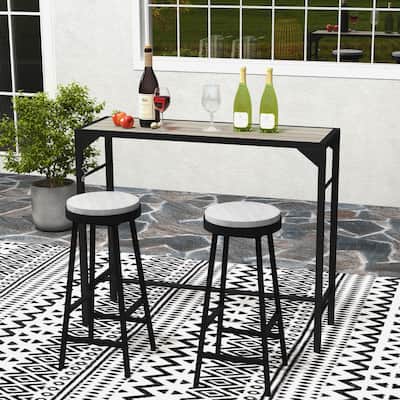 Outsunny 47" Outdoor Bar Table, Bar Height Patio Table with Built-In Bottle Opener and Steel Frame, Garden Table with Plastic