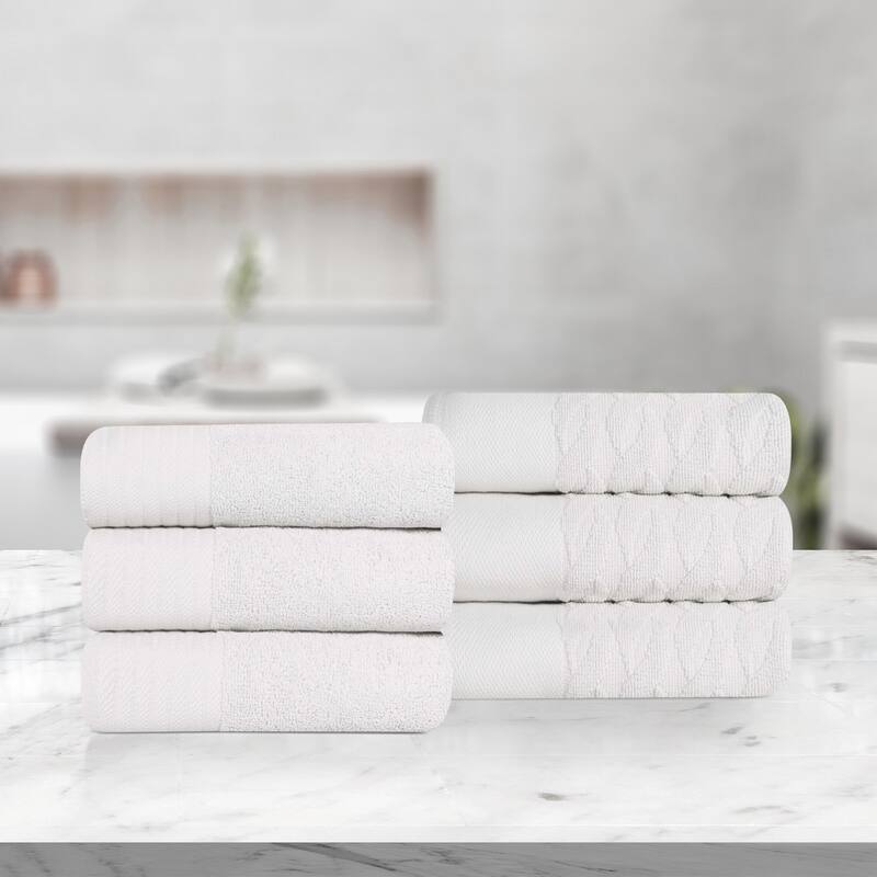 Turkish Cotton Herringbone and Solid Hand Towel Set by Superior - White