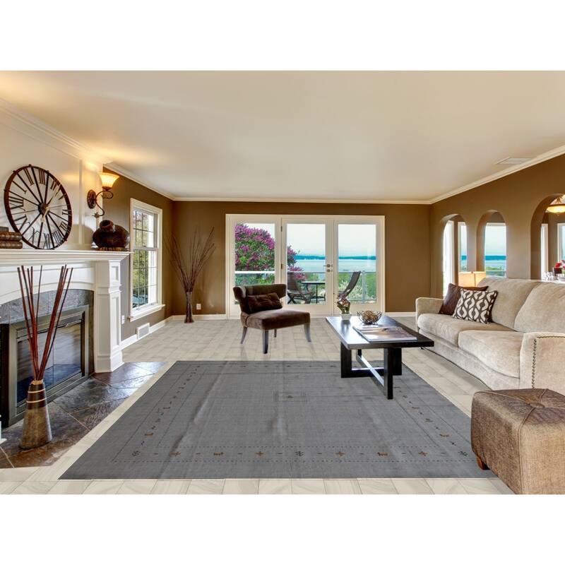 Hand Knotted Oriental 100% Wool Carpet Tribal Tribal Greys & Charcoal Gabbeh Area Rug - 9' 10'' X 7' 11''