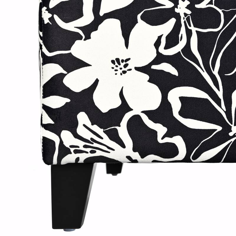 Luxury Storage Ottoman with Floral Patterned Fabric, Soft-Close Hinges, Multi-Functional Footrest & Seat