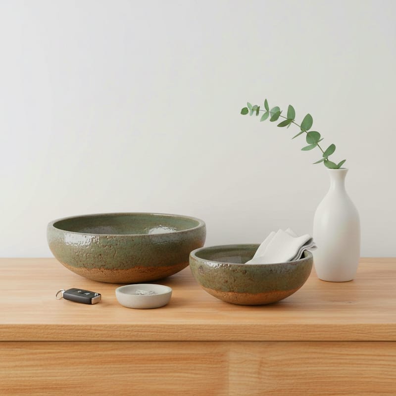 Decorative Two Tone Accent Bowl - Set of 2, 12", 15" - 15.0" - Green