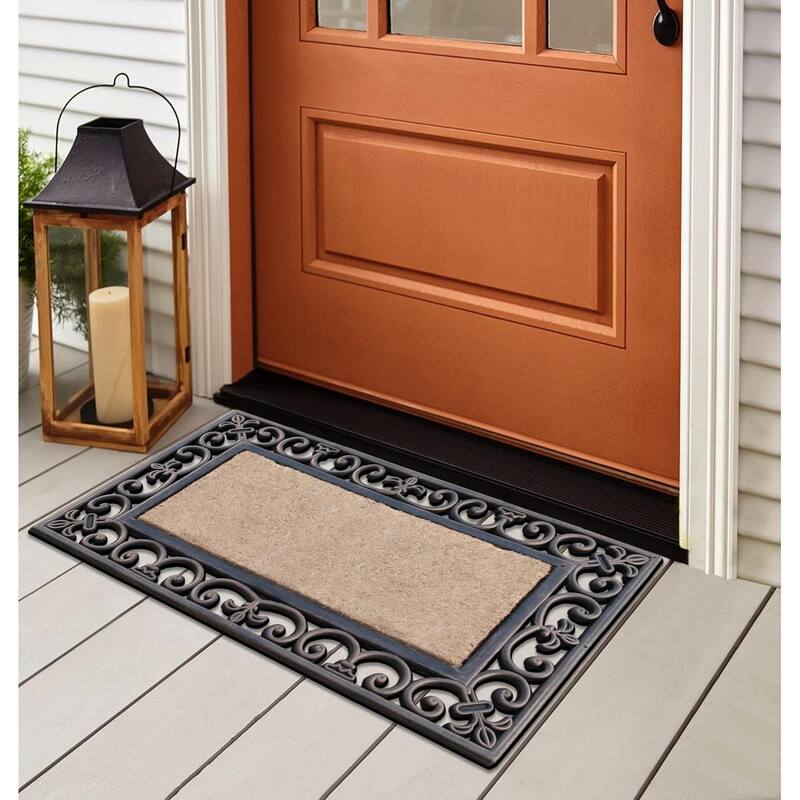 A1HC Natural Rubber & Coir Classic Paisley Border 18 in. x 30 in. Door Mat