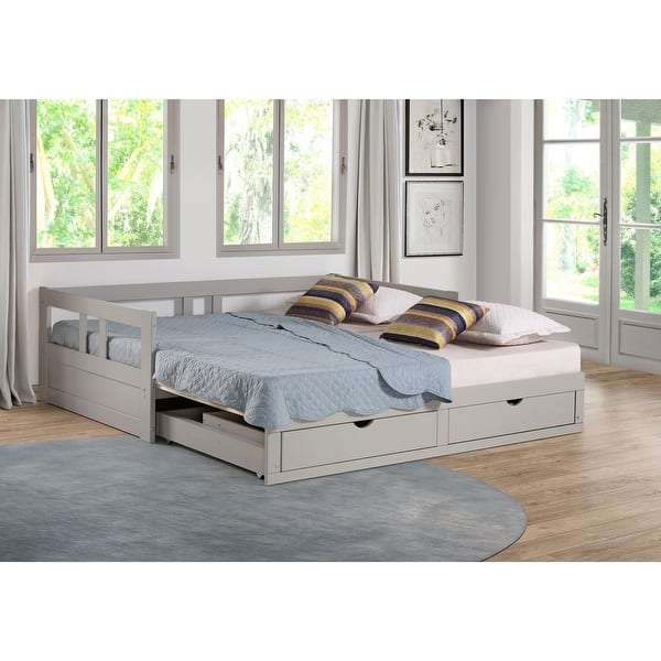 slide 2 of 18, Melody Expandable Twin-to-King Trundle Daybed with Storage Drawers Grey