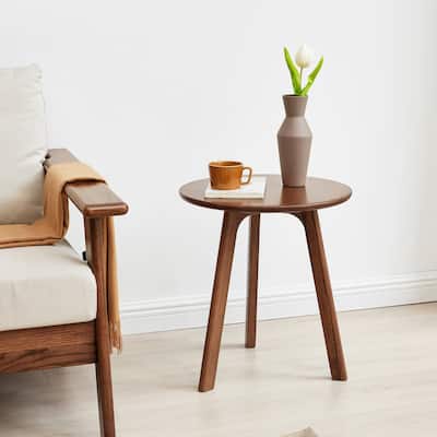 Solid Oak Wood Round End Coffee Table for Living Room Bedroom
