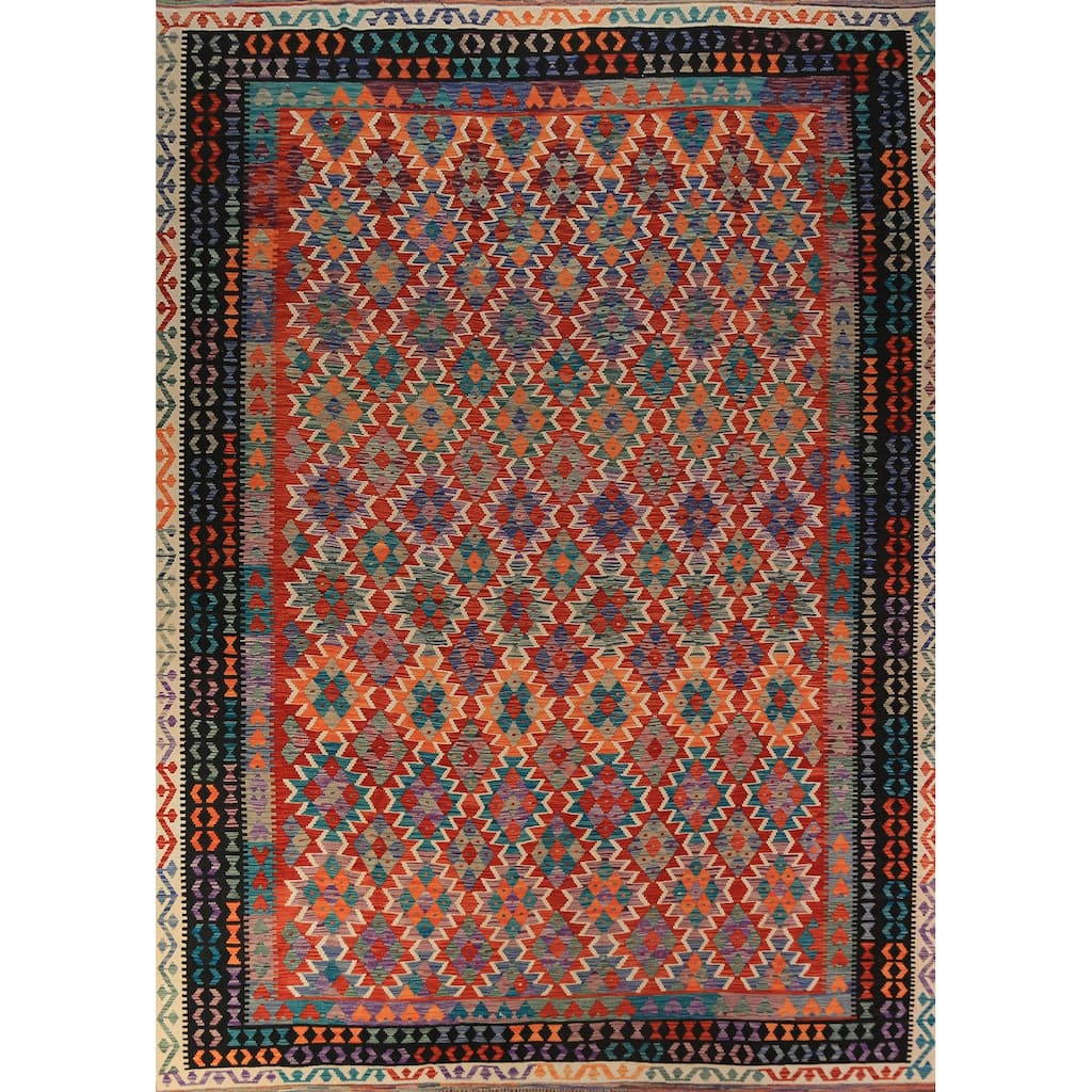 Kilim Oriental Area Rug Flatweave Southwestern Style Wool Carpet - 10'1"x 13'0"