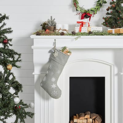 Yuletide Burlap Dove Grey Snowflake Stocking 12x20