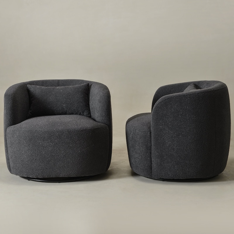 KINWELL 34" Wide Boucle Upholstered Sherpa Swivel Armchair (Set of 2)