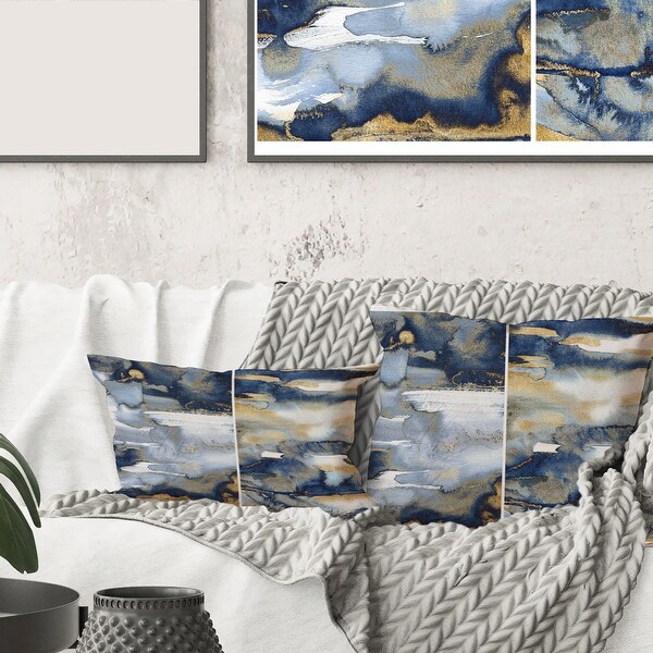 Designart Dark Blue and Gold Abstract II Modern Printed Throw