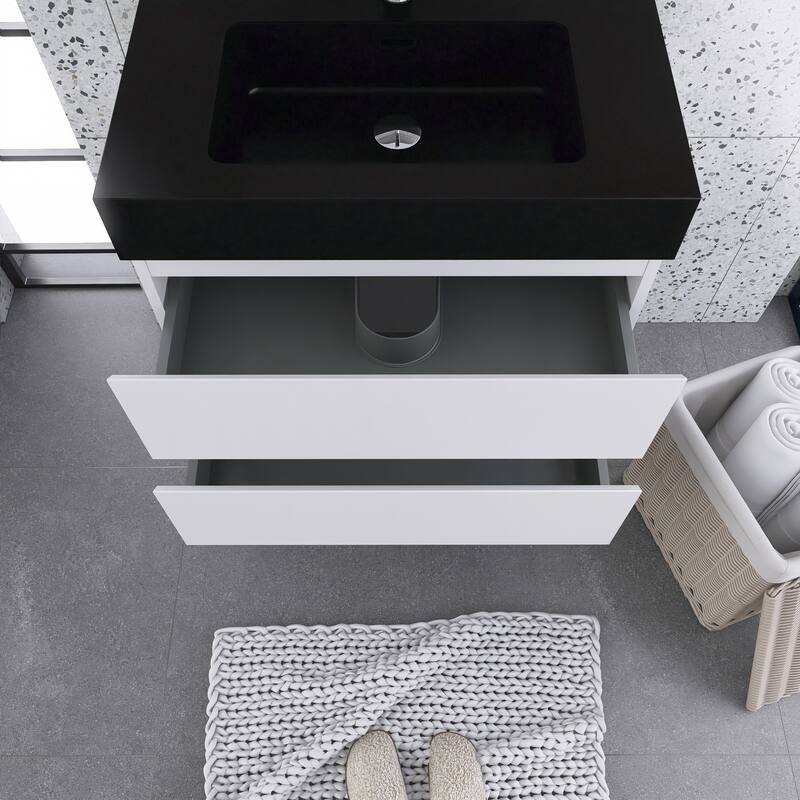 Floating Bathroom Vanity with Black Solid Surface Top
