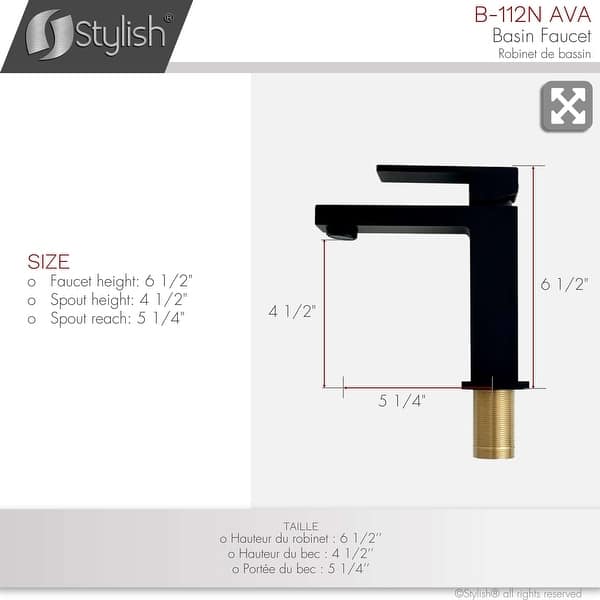 dimension image slide 0 of 3, STYLISH Single Handle Single Hole Bathroom Faucet - Faucet Height: 6 1/2" Spout Height: 4 1/2"