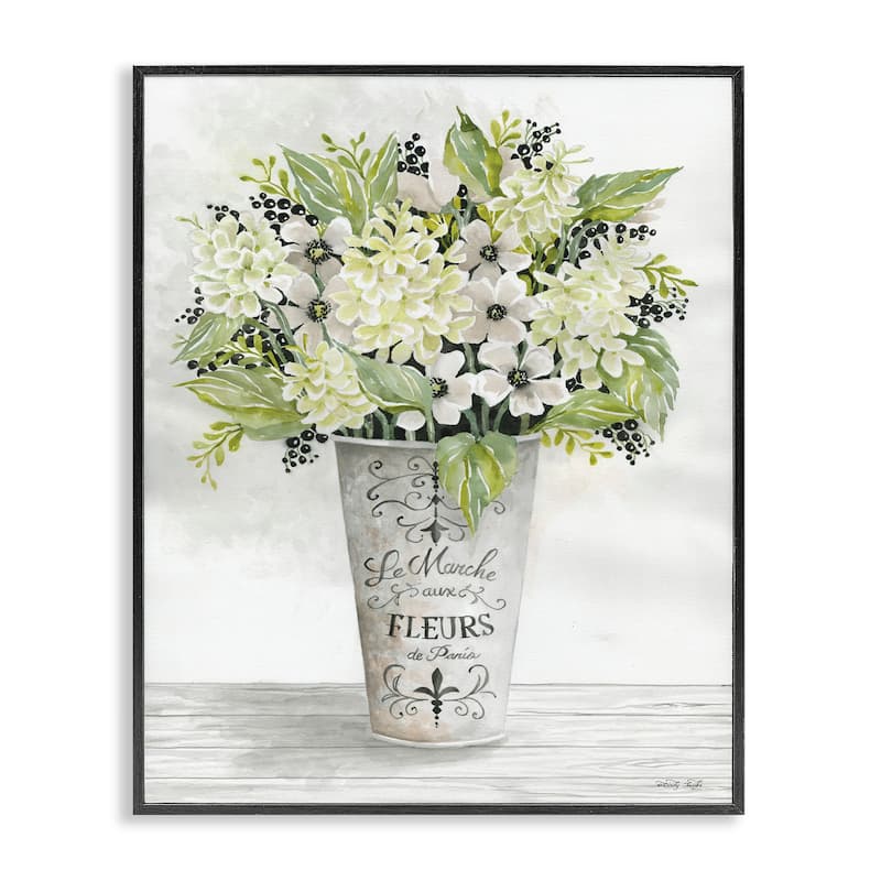 Stupell French Floral Greenery Bouquet Parisian Charm Flowers Framed Wall Art - White