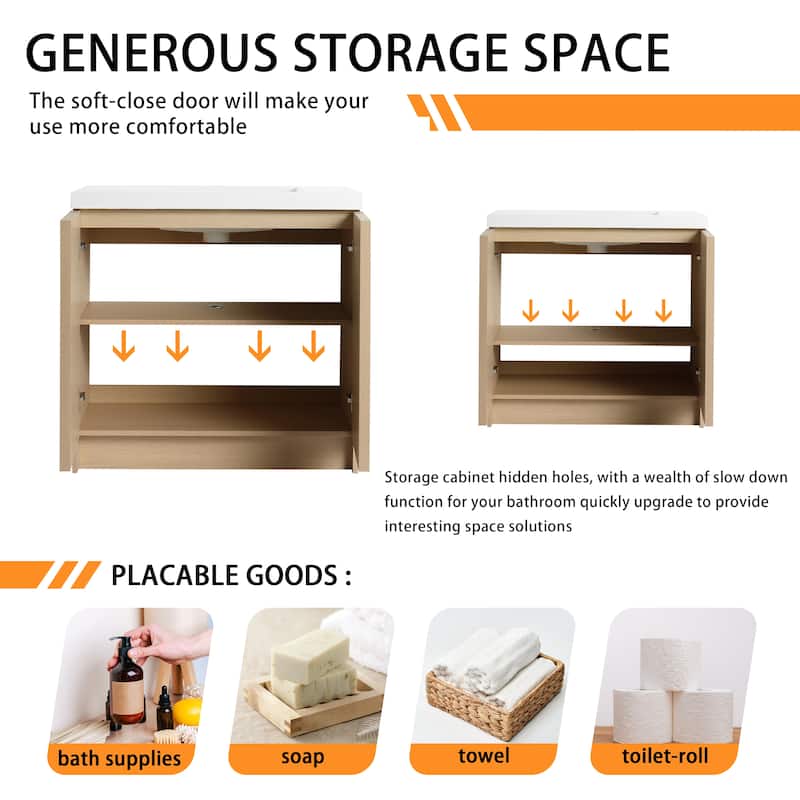 Bathroom Vanity With Resin Sink In 36/42/48 Inch, Freestanding Bathroom Vanity With Soft Close Doors And Shelf