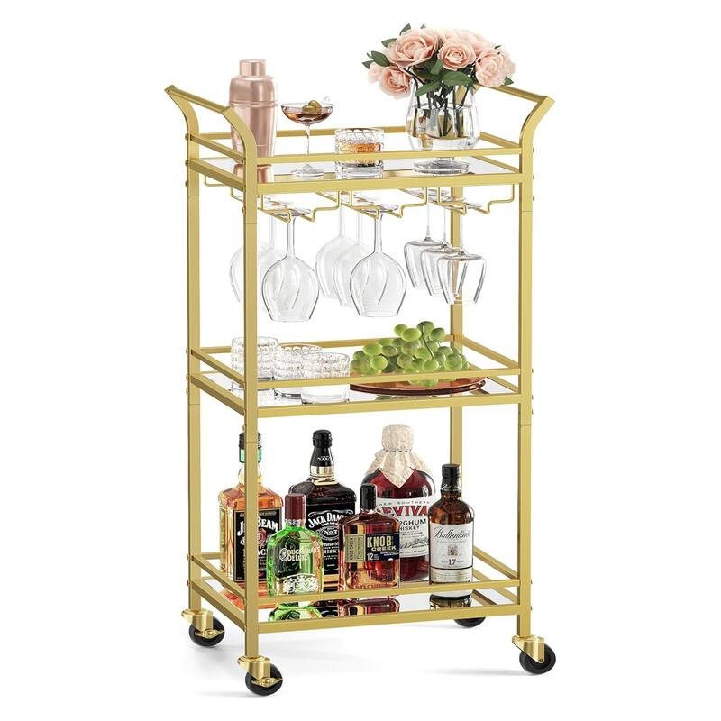 Home Bar Serving Cart, Small Bar Cart with 3-Tier Shelf
