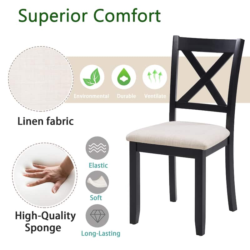 GDFStudio - Savoy Farmhouse Linen Upholstered Ergonomical Wooden Dining Chairs Set, Padded Seat & Non-slip Feet Pads, Set of 4