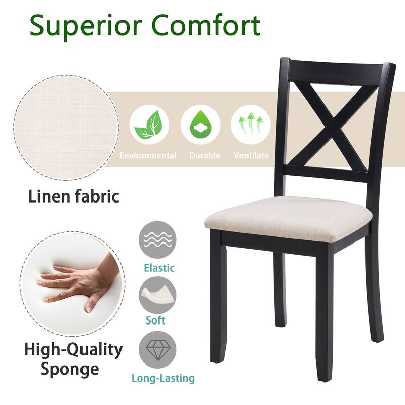 Wooden Dining Chairs Set of 4, Kitchen Chair with Padded Seat, Upholstered Side Chair for Dining Room, Living Room, Kitchen