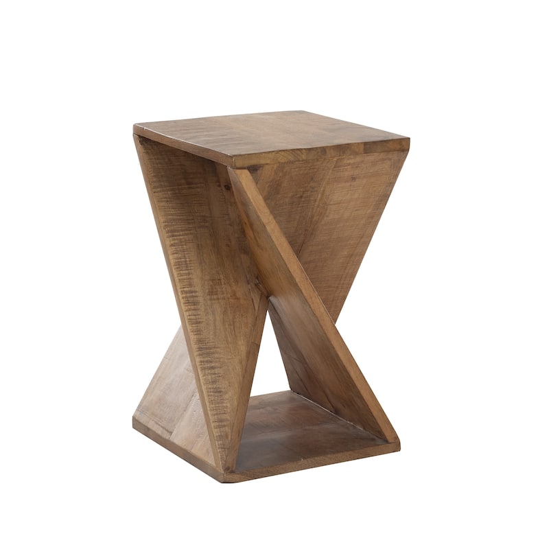 Handcrafted Mango Wood Twist Side Table - 22" Tall Rustic Accent Table