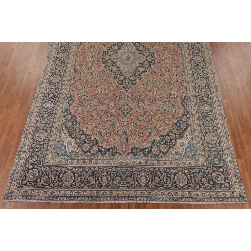 Pink Kashan Persian Large Vintage Area Rug Handmade Wool Carpet - 9'6" x 15'7"