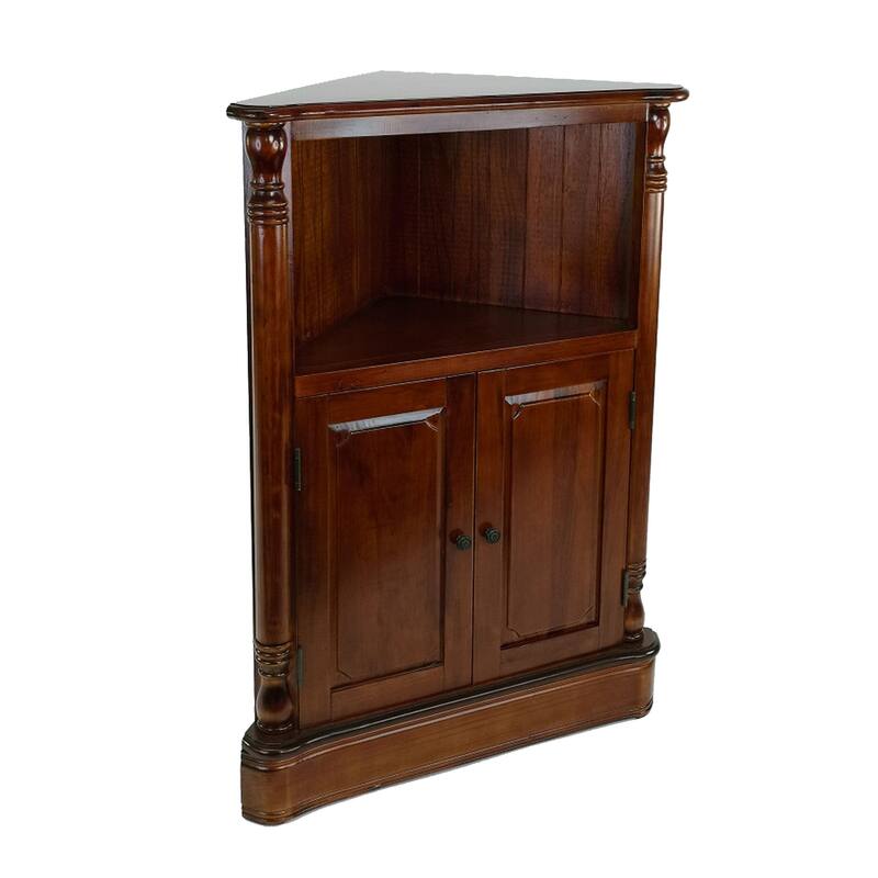 35 Inch Classic Wood Corner Cabinet, Open Shelf, 2 Door Cabinet, Brown