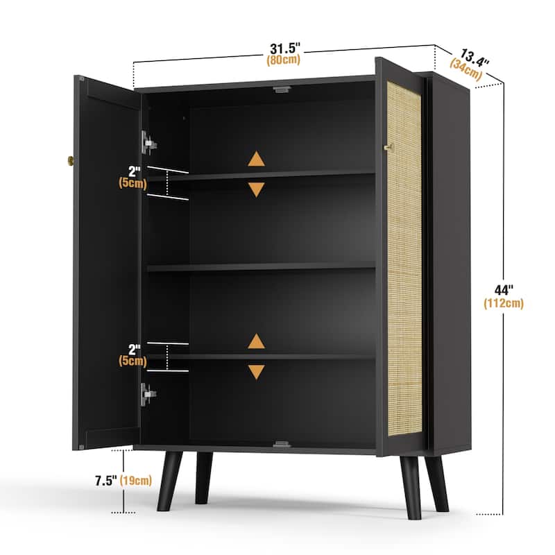 Anmytek Modern 2-Door Black Buffet Sideboard Storage Cabinet Accent Cabinet with Adjustable Shelves - 31.5"W x 13.4"D x 44"H