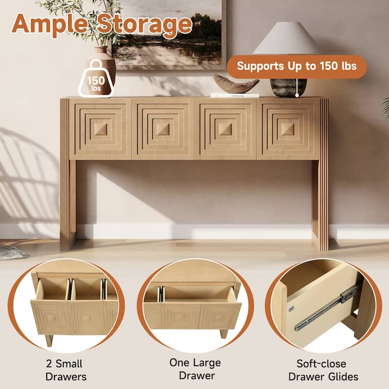 Christopher Knight Home - Modern Geometric Carved Console Table with Soft-Close Drawers & Fluted Legs for Living Room, Hallway