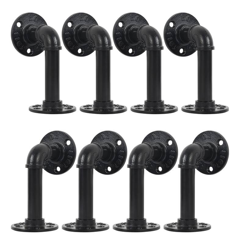 4 Pack Pipe Floating Shelf Bracket Heavy Duty, Black L Pipe Iron Shelving Brackets for Shelves