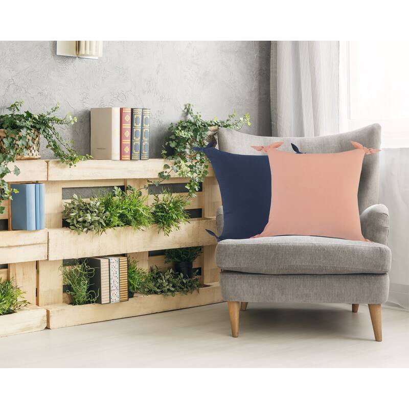 Sevita Solid Pink Corner Tie Throw Pillow