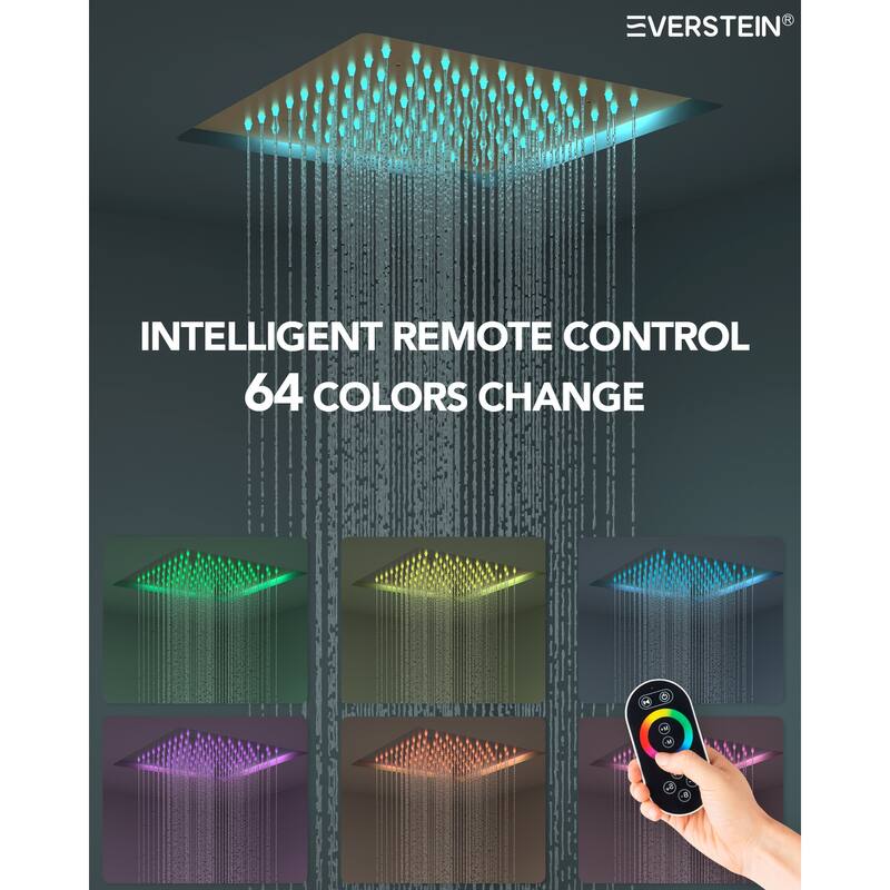 64-Color LED Mood Lighting Thermostatic Shower Faucet System with 12" Rain Shower Head , Body Jet and Handheld Spray