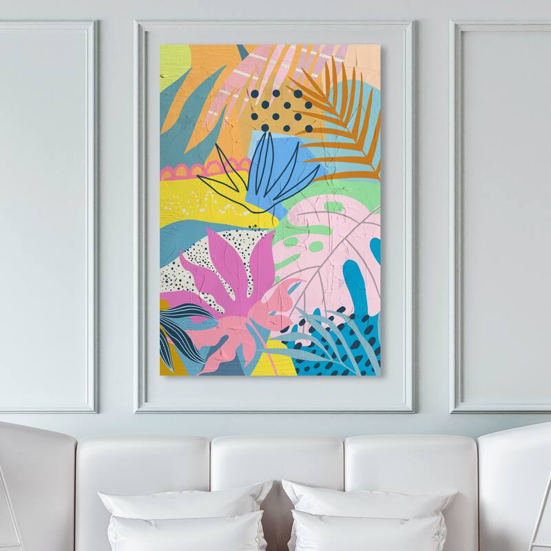 Wynwood Studio Canvas Floral and Botanical Abstract Floral Bash Pink and Mid-Century Modern Wall Art Canvas Print - 45 x 30