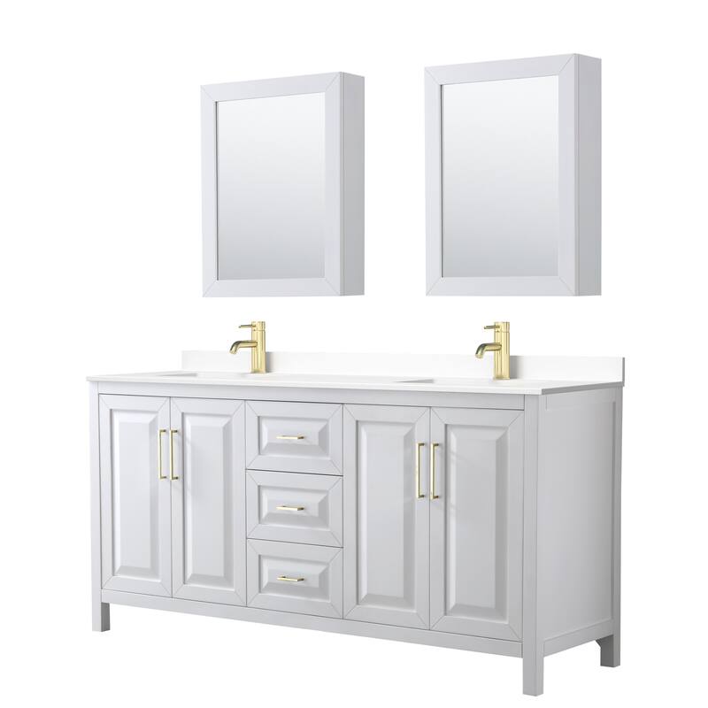 Wyndham Collection Daria 72" Free Standing Double Basin Vanity Set - White / White Cultured Marble Top / Brushed Gold