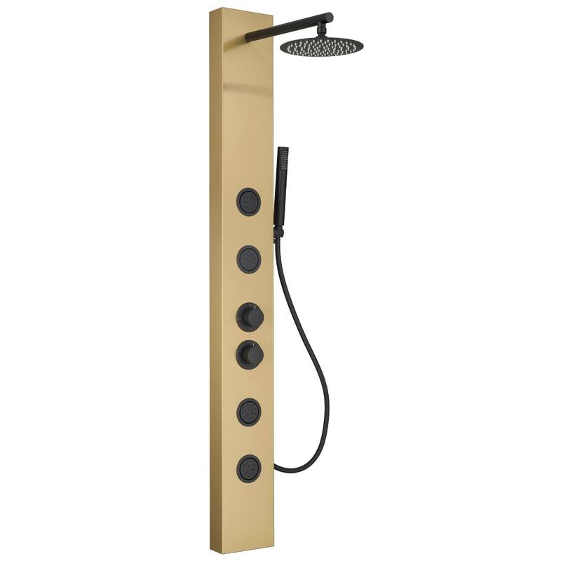 WIZ Rainfall Shower Tower Shower Panel System with Hand Shower - Black Gold
