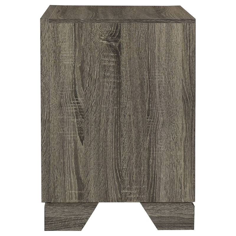 Brown Oak 2-Drawer Nightstand with Metal Bar Handles