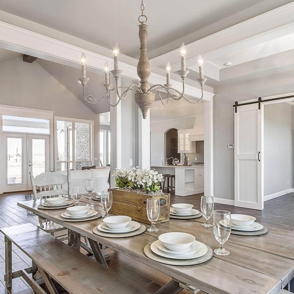 slide 2 of 13, Farmhouse 6-Light Wood French Country Chandelier for Dining Room Bedroom