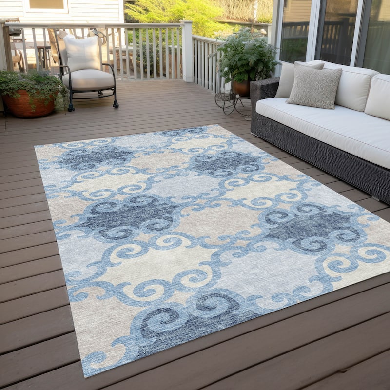 Machine Washable Indoor/ Outdoor Chantille Scroll Rug