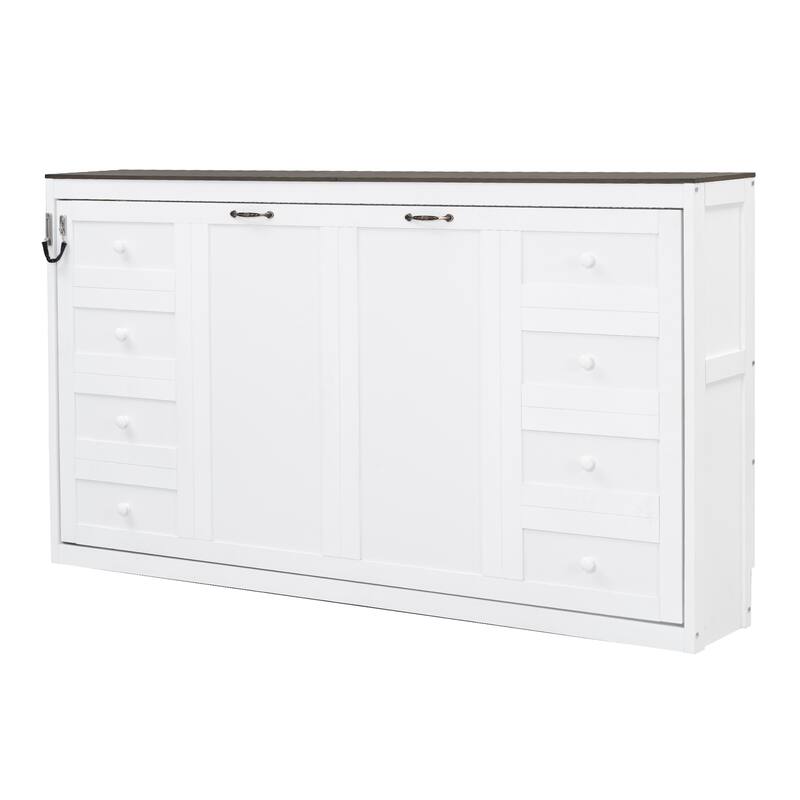 Twin Size Murphy Bed with LED Light, Foldable Platform Bed Can be Folded into Cabinet, Hidden Wall Bed Cube Cabinet Frame