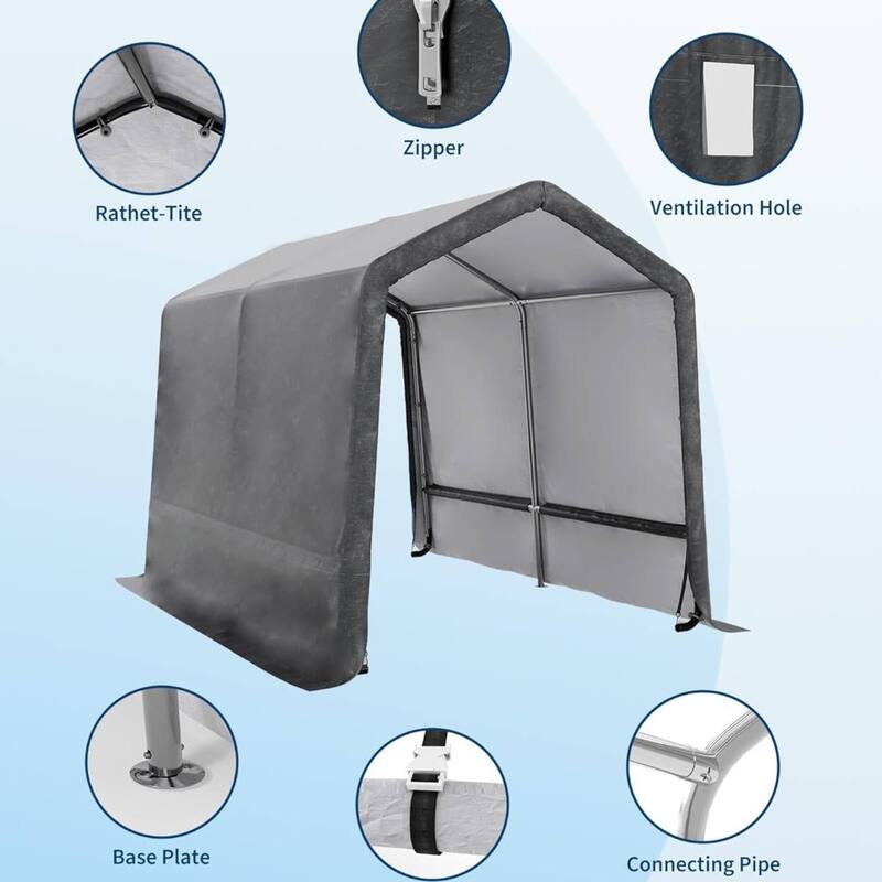 7x10 FT Portable Outdoor Storage Shed, Carport for Motorcycle, Firewood, Garden and Tools - 7X10 Ft