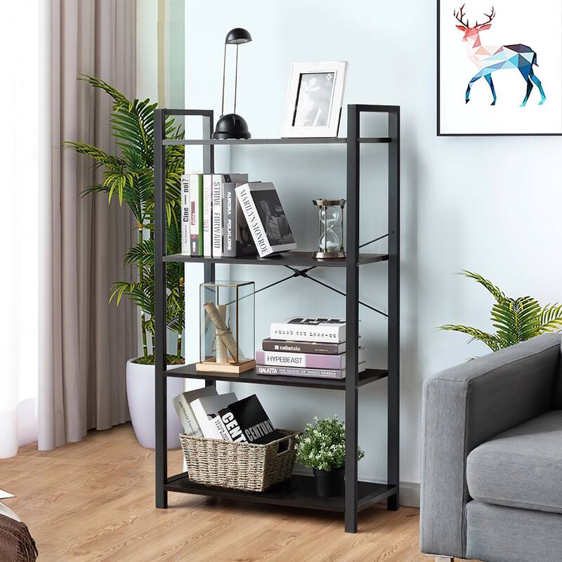 Costway 4-Tier Bookshelf Industrial Bookcase Diaplay Shelf Storage