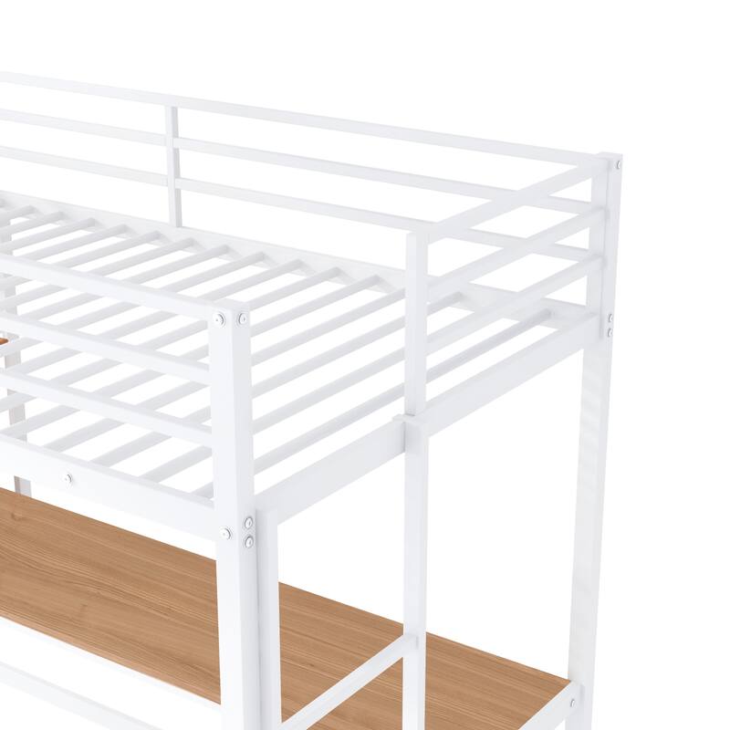 Modern Twin Metal Loft Bed with Desk and Shelve