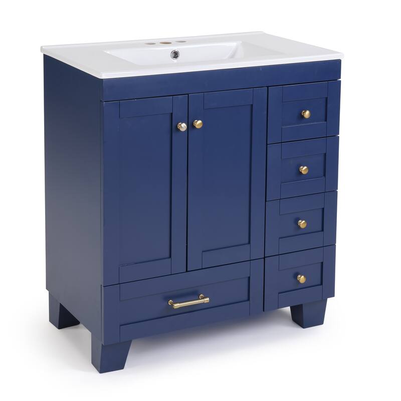 36" Bathroom Vanity with Top Sink, Modern Bathroom Storage Cabinet with 2 Drawers and a Tip-out Drawer, Single Sink