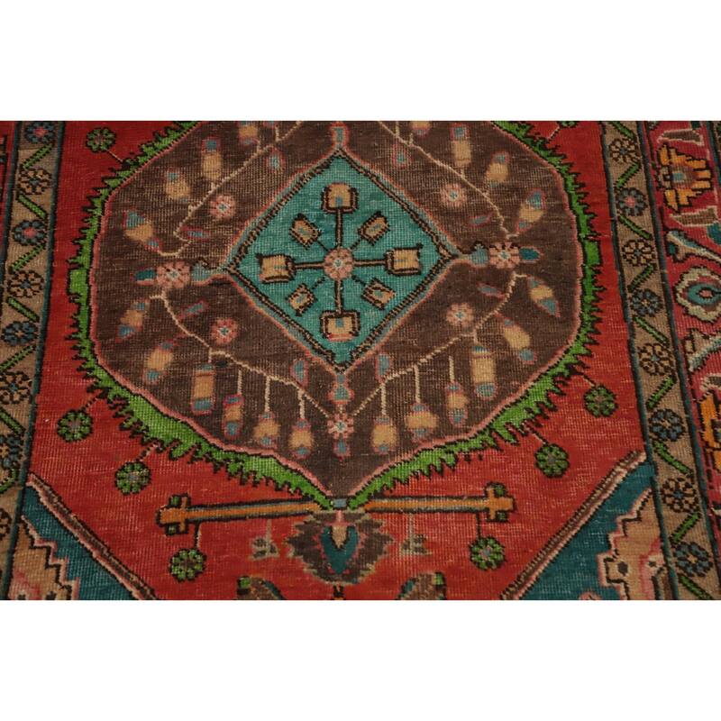 Hand Knotted Oriental 100% Wool Carpet Traditional Geometric Oranges & Rust Tabriz Runner Rug - 13' 3'' X 3' 3''