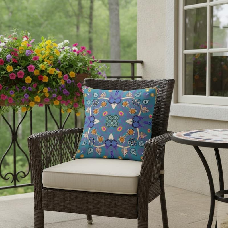 HomeRoots 20" x 20" Blue and Gold Blown Seam Paisley Indoor Outdoor Throw Pillow - 20.00' X '5.00' X '20.00 - Blue/Gold - 20.00' X '5.00' X '20.00