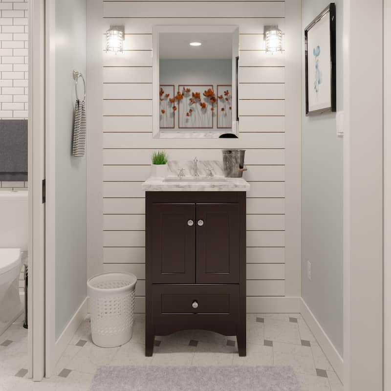KitchenBathCollection Abbey 24" Bathroom Vanity with Carrara Marble Top - Chocolate