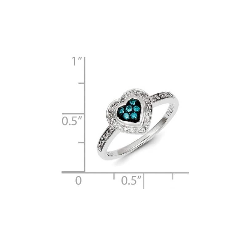 Curata 925 Sterling Silver Blue Diamond Small Love Heart Ring