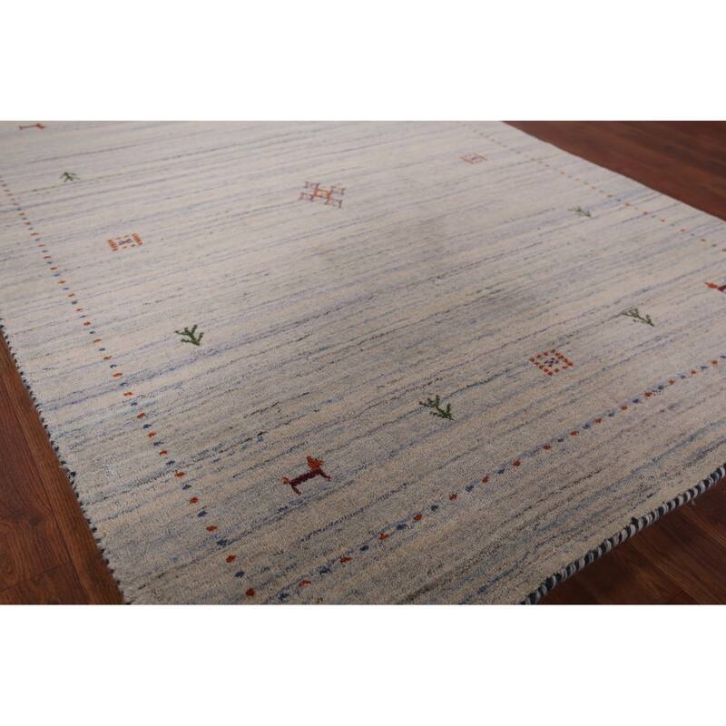 Striped Tribal Gabbeh Oriental Accent Rug Hand-Knotted Wool Carpet - 4'0"x 5'9"