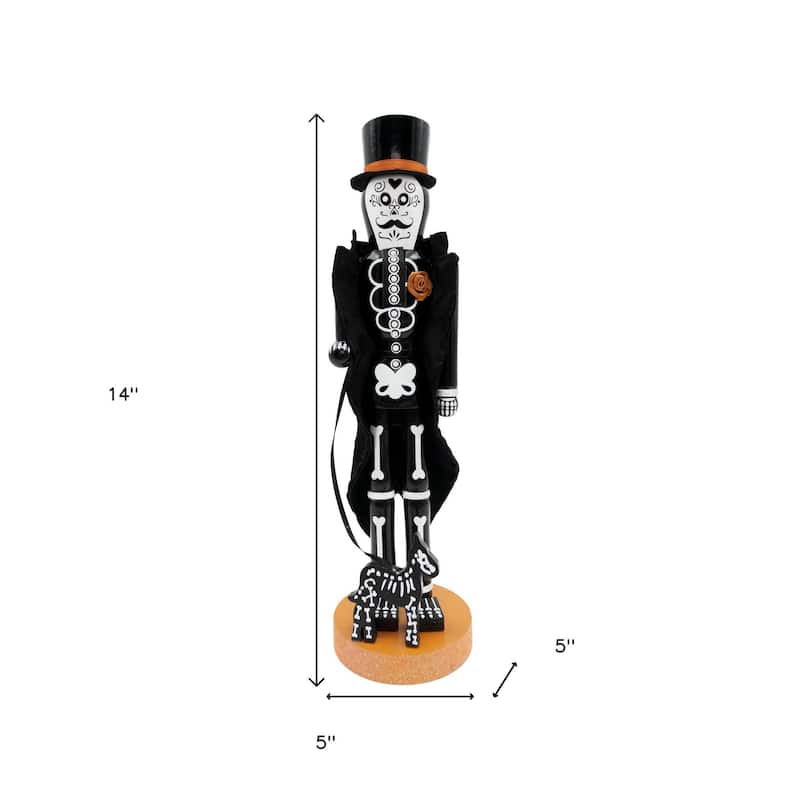 HomeRoots 14" Black And White Solid Wood Halloween Ghost Nutcracker - 5.00 in. x 14.00 in. x 5.00 in.