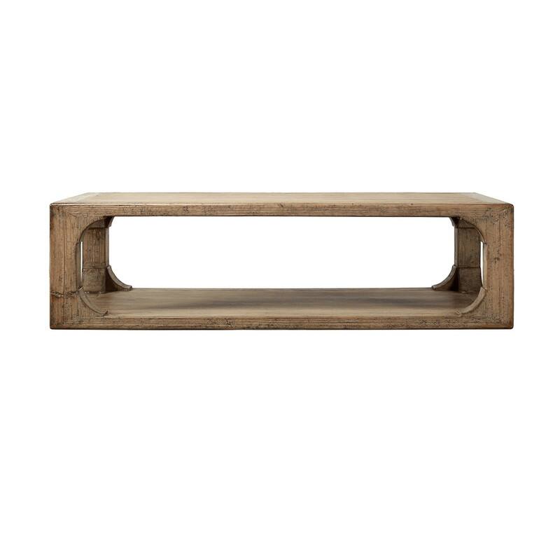 66 Inches Wide Ming Arch Coffee Table Weathered Natural with Distressed Gray